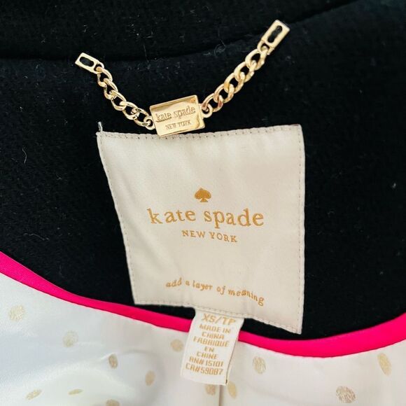 Kate Spade wool blend peplum ruffled button front coat in black Size XSmall - Picture 10 of 11